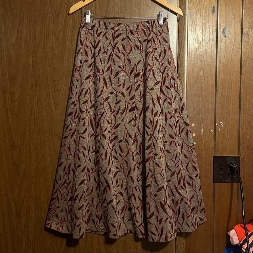 70s Handmade Leaf Print Skirt